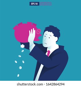 Bankruptcy vector illustration  concept. Businessman with broke company. global financial crisis with arrow decrease symbol. economy drop, lost,and bankrupt