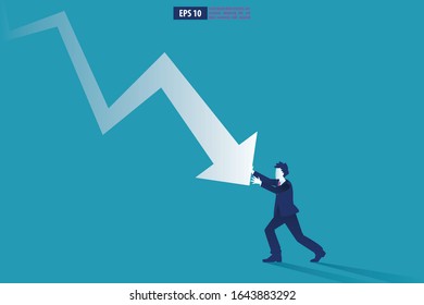 Bankruptcy vector illustration  concept. Businessman with broke company. global financial crisis with arrow decrease symbol. economy drop, lost,and bankrupt