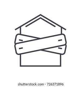 bankruptcy,boarded-up house vector line icon, sign, illustration on background, editable strokes