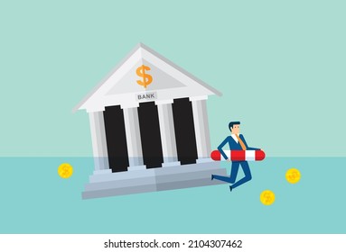 Banks facing a financial crisis, banks drowning because of accidents, financial crises and their consequences, Vector illustration design concept in flat style