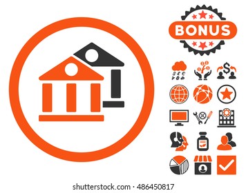 Banks icon with bonus design elements. Vector illustration style is flat iconic bicolor symbols, orange and gray colors, white background.