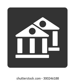 Banks icon. This flat rounded square button uses white and gray colors and isolated on a white background.