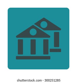 Banks icon. This flat rounded square button uses soft blue colors and isolated on a white background.