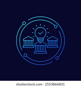 banks and light bulb icon in linear design