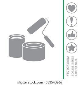 Banks of paint and roller icon 
