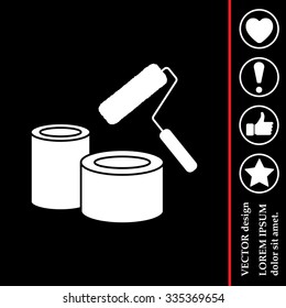 Banks of paint and roller icon 