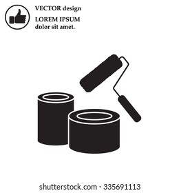 Banks of paint and roller icon 