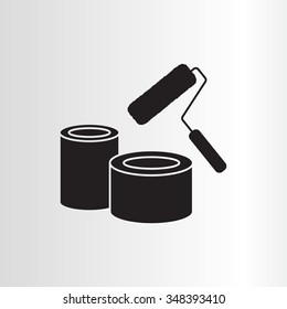 Banks of paint and roller icon 