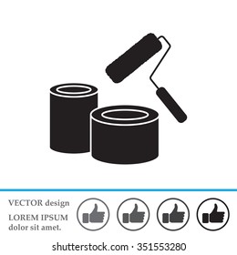 Banks of paint and roller icon 