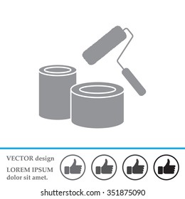 Banks of paint and roller icon 