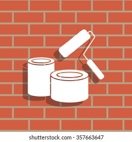 Banks of paint and roller icon 
