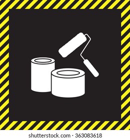 Banks of paint and roller icon 
