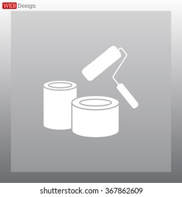 Banks of paint and roller icon 