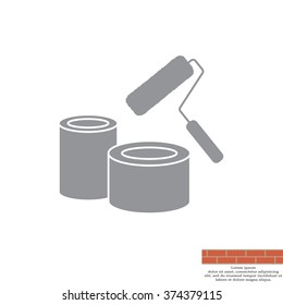Banks of paint and roller icon 
