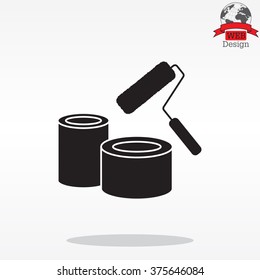 Banks of paint and roller icon 