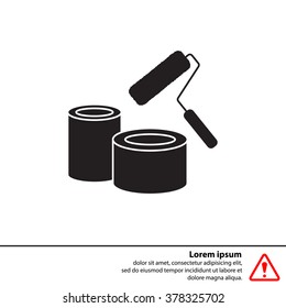 Banks of paint and roller icon 