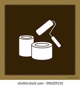 Banks of paint and roller icon 
