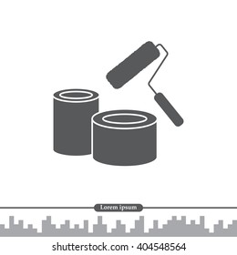 Banks of paint and roller icon 
