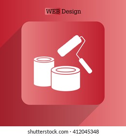 Banks of paint and roller icon 