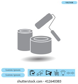 Banks of paint and roller icon 