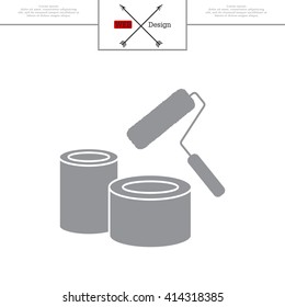 Banks of paint and roller icon 