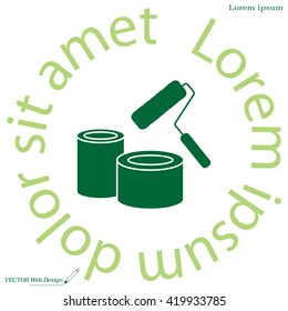 Banks of paint and roller icon 