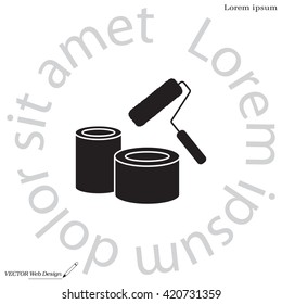 Banks of paint and roller icon 
