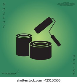 Banks of paint and roller icon 