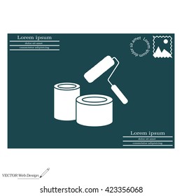 Banks of paint and roller icon 