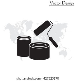 Banks of paint and roller icon 