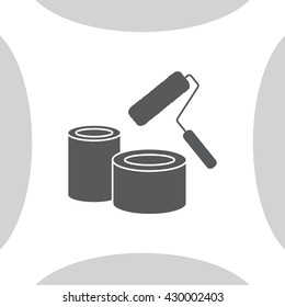 Banks of paint and roller icon 
