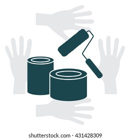 Banks of paint and roller icon 