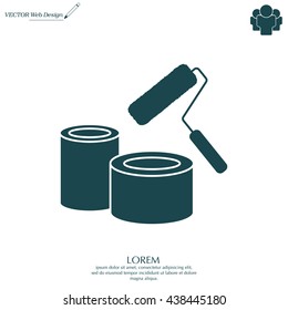 Banks of paint and roller icon 