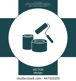 Banks of paint and roller icon 