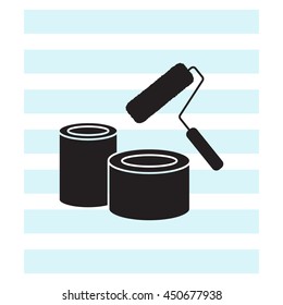 Banks of paint and roller icon 