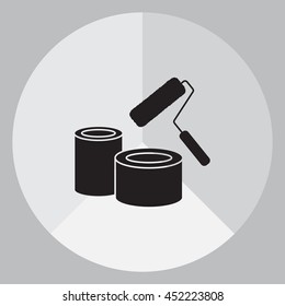 Banks of paint and roller icon 