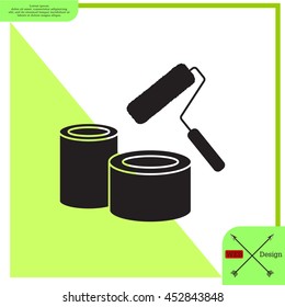 Banks of paint and roller icon 