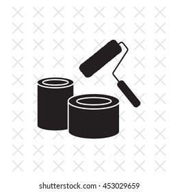 Banks of paint and roller icon 