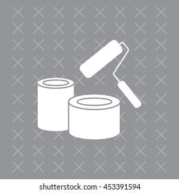 Banks of paint and roller icon 
