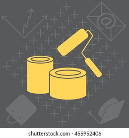 Banks of paint and roller icon 