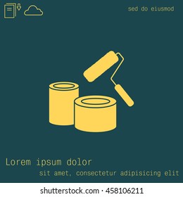 Banks of paint and roller icon 
