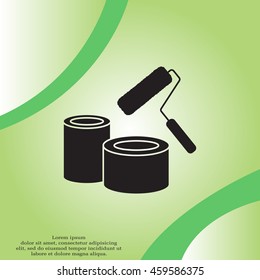Banks of paint and roller icon 