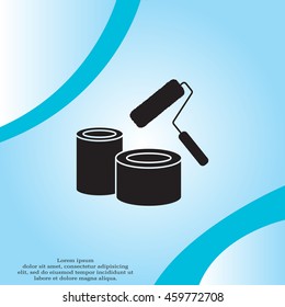 Banks of paint and roller icon 