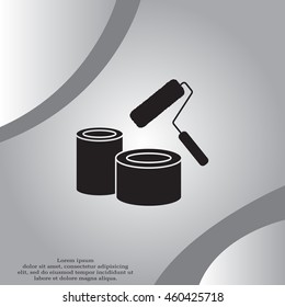 Banks of paint and roller icon 