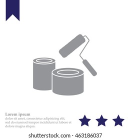 Banks of paint and roller icon 