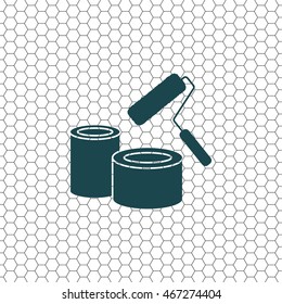 Banks of paint and roller icon 