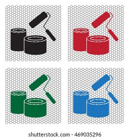 Banks of paint and roller icon 