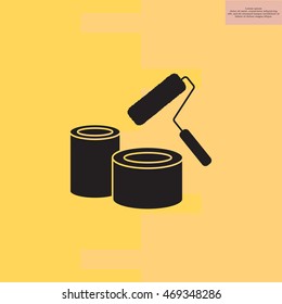 Banks of paint and roller icon 