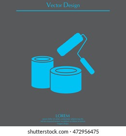 Banks of paint and roller icon 