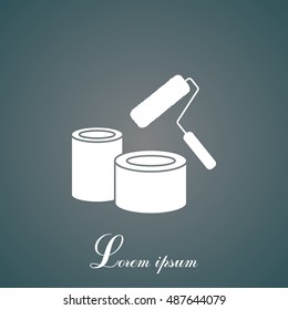 Banks of paint and roller icon 
